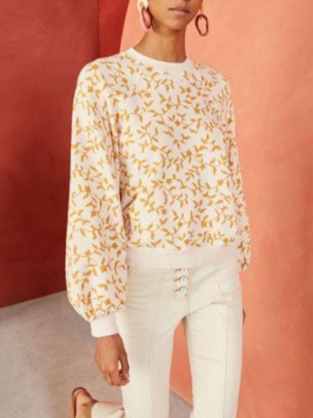 Ulla Johnson Ebba Floral Gold Pullover Sweater - Size Small